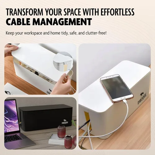 Miniatura 6 de DMoose Caja de Gestión de Cables - Paquete de 2 Organizadores de Cables Medianos y Grandes para Escritorio y Piso, Caja Organizadora de Cables