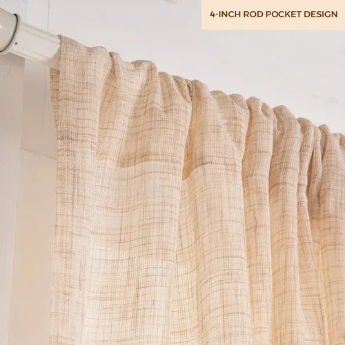 Miniatura 6 de D'Moksha Homes Cortinas de lino sintético beige y crema de 63 pulgadas de largo, 52 x 63 pulgadas, 2 paneles de cortinas transparentes con bolsillo