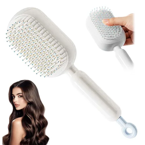 Miniatura 11 de Cepillo de pelo autolimpiante, cepillo retráctil con cerdas de masaje, peine antiestático fácil de limpiar para todo tipo de cabello, cepillo de Azul