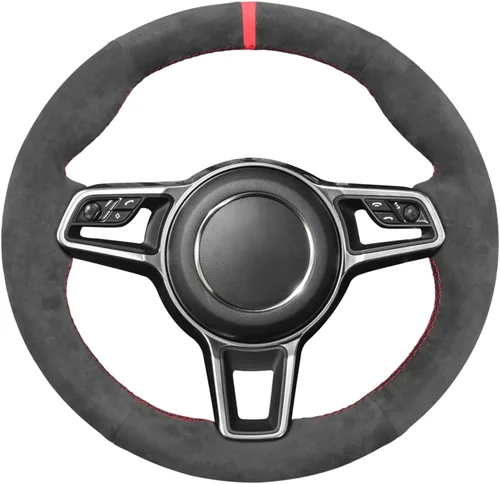 Miniatura 7 de MEWANT Funda de volante de automóvil cosida a mano de gamuza + piel sintética para Porsche 718 Boxster 2016-2022/718 Cayman 2017-2022 / Cayenne