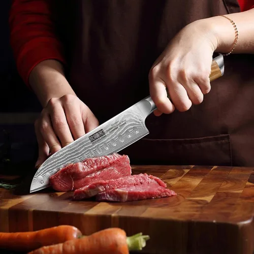 Miniatura 6 de HOSHANHO Cuchillo Santoku de Damasco de 7 pulgadas, cuchillo de cocina profesional japonés de Damasco Super Steel, cuchillo de cocina afilado