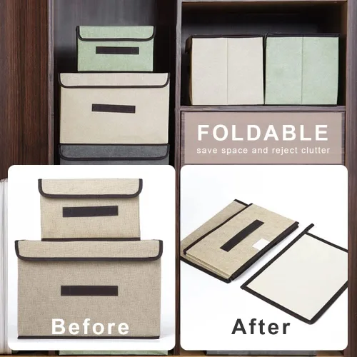 Miniatura 6 de LELE LIFE Paquete de 3 contenedores de almacenamiento con tapas, cubos de almacenamiento plegables de tela, cajas de almacenamiento plegables