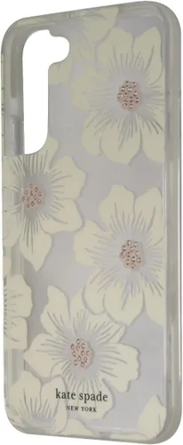Kate Spade New York Funda rígida defensiva para Samsung Galaxy S22+ (Plus) - Hollyhock Floral transparente/crema con piedras/parachoques crema