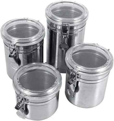 Miniatura 6 de Alvinlite Recipientes herméticos de acero inoxidable con tapa acrílica transparente y abrazadera de bloqueo para encimera de cocina, almacenamiento
