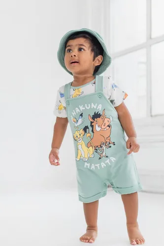 Miniatura 7 de Disney Conjunto de 3 piezas de overoles cortos de rizo francés para bebé, camiseta y sombrero, tallas de recién nacido a bebé (0-24 meses)