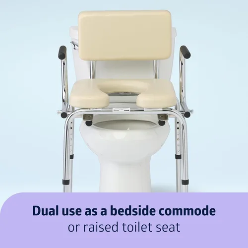 Miniatura 6 de Medline Cómoda de brazo abatible con asiento y respaldo acolchados, silla de inodoro duradera para adultos y personas mayores, cubo removible