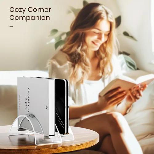 Miniatura 6 de Soporte Vertical para Laptop de Escritorio, Soporte para MacBook de Doble Ranura de Acrílico Invisible para Escritorio, Base para Notebook, Soporte