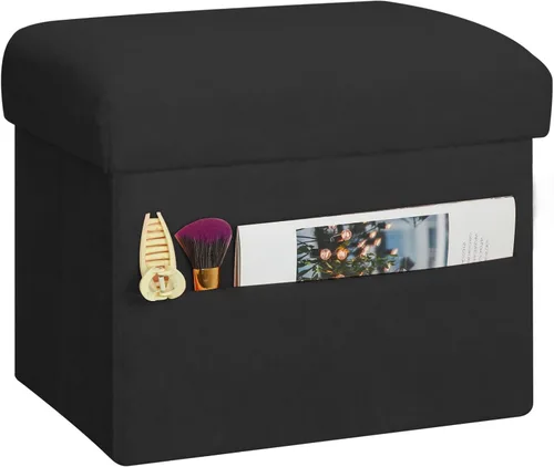 Otomana pequeña con almacenamiento, taburete plegable con asiento acolchado más grueso, banco otomano de almacenamiento de piel suave para Negro