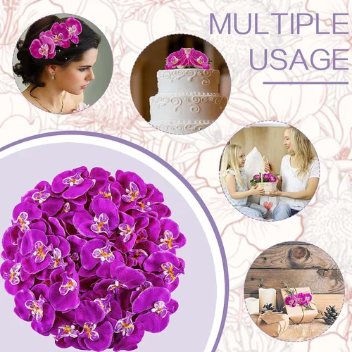 Miniatura 5 de 40 pétalos de orquídea, decoraciones artificiales, cabezas de orquídeas, flores, de seda sintética, Phalaenopsis, cabezas de flores de mariposa