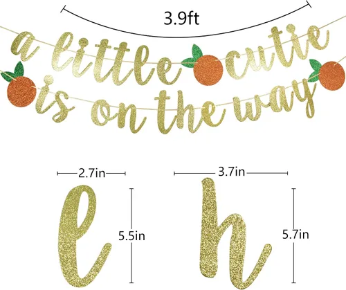 Miniatura 3 de Cartel con texto en inglés "A Little Cutie Is On The Way" – Decoración de fiesta de cumpleaños y baby shower con temática de naranja cítrico