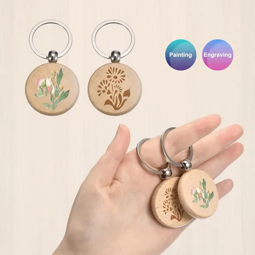 Miniatura 4 de MECCANIXITY Llavero de madera en blanco, 1.57 pulgadas, grabado de madera, llavero para manualidades, paquete de 100