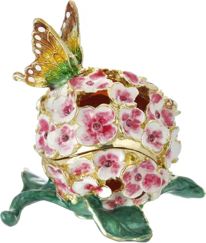 Caja de joyería de flores de hortensias pintada a mano, joyero esmaltado con bisagras, organizador único de joyas de mini anillos, almacenamiento