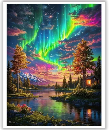 HITO Kit de pintura de paisaje por números para adultos, Aurora para adultos, kits de pintura por números sobre lienzo para regalo, decoración de
