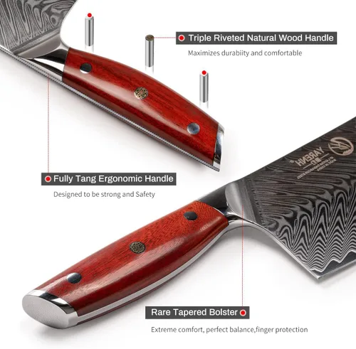Miniatura 3 de YARENH Santoku - Cuchillo de chef de acero Damasco de 7 pulgadas, 67 capas, afilado de larga duración, resistente al óxido, cuchillo de cocina