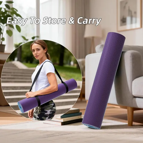 Miniatura 5 de HAHE Extra Thick Yoga Mat, 72"Lx32"Wx0.4"Th (10mm), Wide Non-slip Exercise Mats with Carry Strap, Double-Sided POE Fitness Mat for Yoga, Pilates &