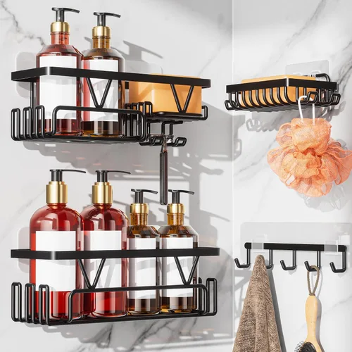Miniatura 9 de KEGII Organizador de ducha con ventosa con soporte para jabón y ganchos, estante organizador de baño de succión extraíble, organizador de ducha sin