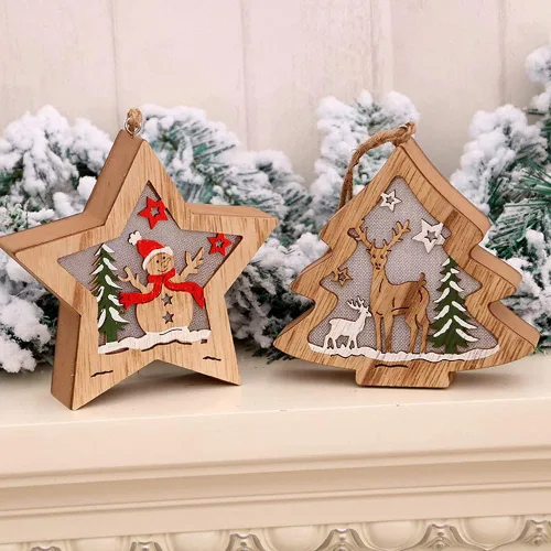 Miniatura 4 de Adornos de Navidad con forma de árbol de muñeco de nieve, luz colgante para Navidad, cumpleaños, fiesta, decoración artística (muñeco de nieve)