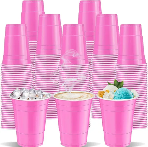120 vasos de plástico rosa de 16 onzas para el día de San Valentín, vasos de plástico de 16 onzas, tazas de fiesta rosas para beber, degustaciones