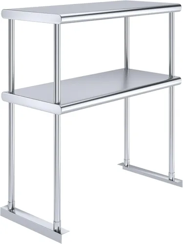 Miniatura 17 de Estante doble de acero inoxidable resistente con certificación NSF de calibre 18 con soportes para cocinas, cuartos de servicio, almacenamiento