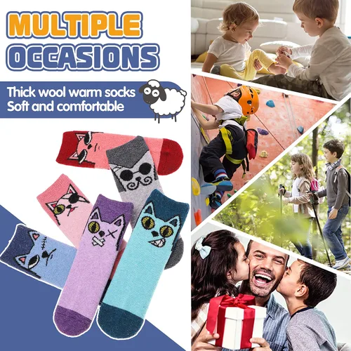 Miniatura 2 de ANTSANG Calcetines de Lana, Calcetines Térmicos Cálidos y Gruesos Tipo Crew Boot para Niños Pequeños, Niños y Niñas, 6 Pares