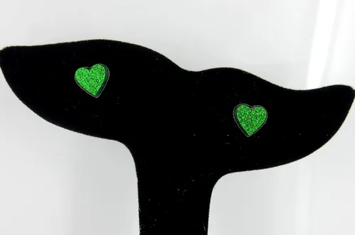 Miniatura 10 de Pendientes de botón de corazón acrílico con purpurina de acero inoxidable de 0.315 in