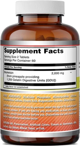 Miniatura 5 de Amazing Formulas Bromelain 2000 mg por porción, suplemento de tabletas, sin OMG, sin gluten, fabricado en Estados Unidos (1 paquete, 120 unidades)