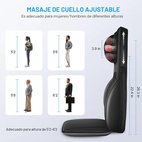 Miniatura 4 de COMFIER Masajeador Shiatsu de espalda con calor, almohadilla de masaje para silla con amasado profundo y masaje giratorio, masajeador para silla