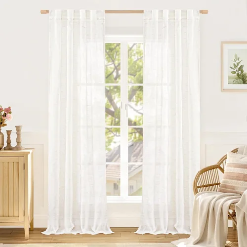 Miniatura 61 de LAMIT Cortinas de lino beige de 30 pulgadas de largo para ventanas pequeñas, cortinas semitransparentes filtrantes de luz, pestaña trasera