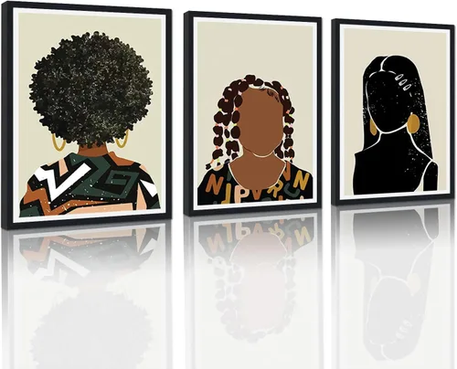 Miniatura 11 de MAMAGO Lienzo decorativo para pared, pintura de belleza dorada y negra, fotos de mujeres africanas, hermosos pósteres de mujer negra, impresiones