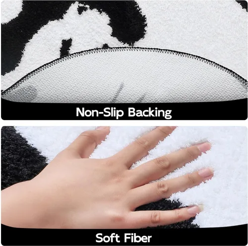 Miniatura 5 de Bonita alfombra de baño con diseño de gato Yin Yang, accesorio redondo de ducha de animales en blanco y negro, microfibra antideslizante lavable