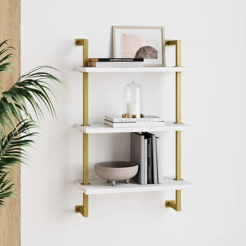 Miniatura 29 de Nathan James Benji - Estantería de pared de mediados de siglo, estante decorativo flotante de madera de 3 niveles, roble negro