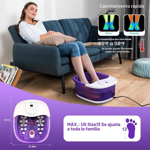 Miniatura 2 de ECARBME Masajeador de baño de pies con calor, vibración, control de temperatura, chorros, burbujas y sal de Epsom, bañera de baño de pies con 22