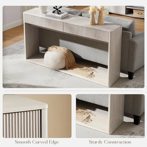 Miniatura 4 de OKD Mesa consola acanalada de 63 pulgadas para entrada, mesa de entrada moderna con 2 cajones grandes, mesa de sofá larga detrás del sofá para sala