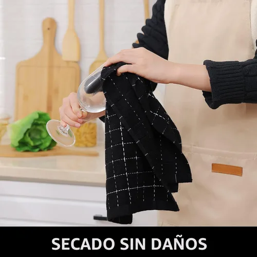 Miniatura 4 de Homaxy Toallas de cocina de tela de rizo 100% de algodón (negro, 13 x 28 pulgadas), diseño a cuadros, paños de cocina suaves y súper absorbentes