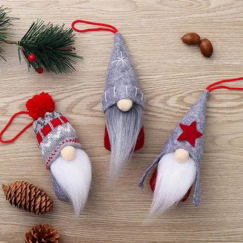 Miniatura 3 de D-FantiX Juego de 6 adornos de Navidad de gnomo, hechos a mano, gnomos suecos Tomte, adornos decorativos de felpa para colgar en el árbol