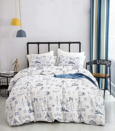 Miniatura 9 de KAREVER Juego de edredón azul y blanco a cuadros, juego de ropa de cama para niñas, juego de edredón a cuadros azul y blanco, manta para niños