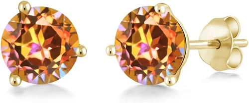 Miniatura 39 de Gem Stone King Aretes de oro de 14 quilates, 0.236 in, piedra natal redonda, Martini, 3 puntas, aretes de oro para mujer