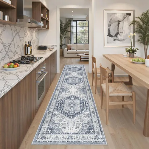 Miniatura 363 de Madane Tapete lavable de 2 x 10 pies para pasillo, cocina, recibidor, clásico, suave, antideslizante para interiores, casa de campo, baño, sala