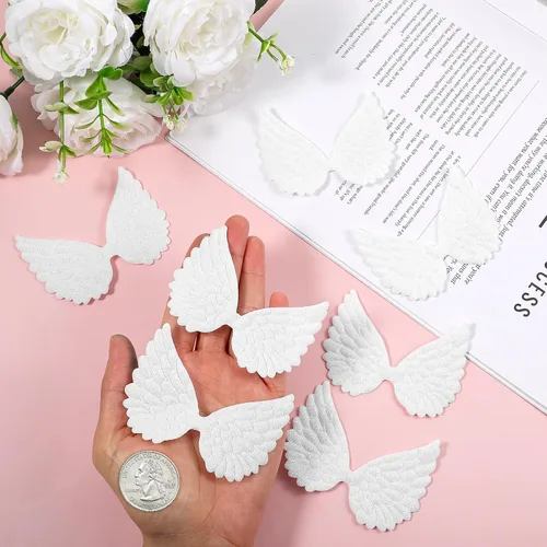 Miniatura 7 de 40 piezas de alas de ángel para manualidades, tela con purpurina, bonitos parches de alas de ángel en relieve, parches de alas blancas en relieve