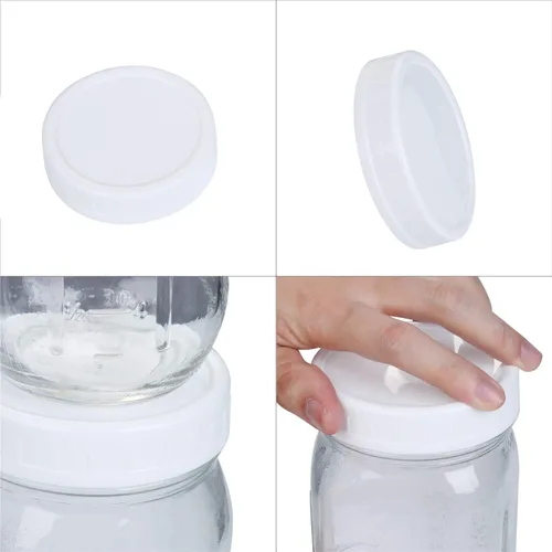 Miniatura 2 de 2 docenas de tapas de tarro Mason de boca regular, tapas de plástico para almacenamiento de tarros Mason y más, estándar, diámetro 70 mm, blanco