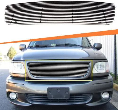 Miniatura 7 de Inserto de parrilla frontal de aluminio con estilo barra compatible con Ford F-150/Lightning/Harley Davidson 1999-2003 (sin logotipo visible)