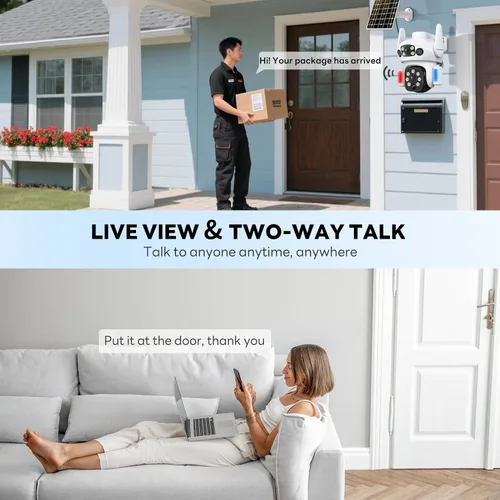 Miniatura 7 de Cámara solar inalámbrica al aire libre, cámara de seguridad de doble lente para casa y granja, alarma de luz y visión nocturna a color, cámara al