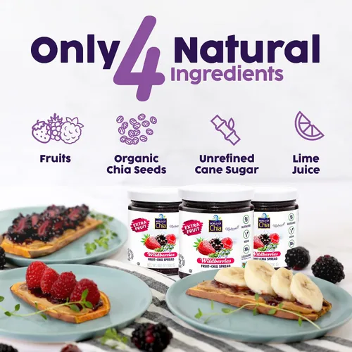 Miniatura 3 de World of Chia Extra Fruit Spread - Todo natural, sin gluten, vegano, bajo en azúcar, Omega 3, Kosher, fabricado en Estados Unidos, verificado sin