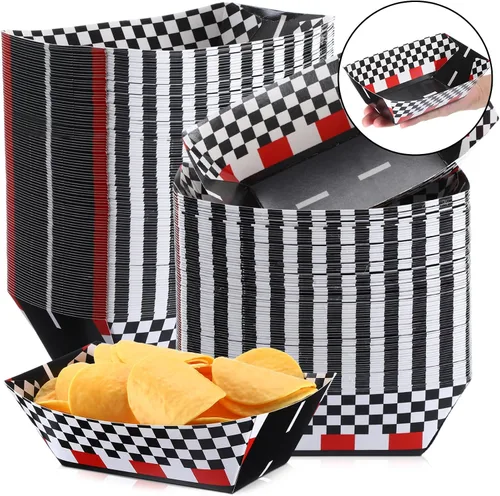 Miniatura 9 de Havawish 50 bandejas de papel de carreras, bandejas de comida a cuadros para nachos, desechables, para fiestas de carreras, barco, bandeja de servir