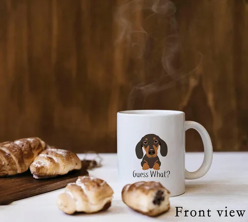 Miniatura 3 de QUICQOD Taza divertida de perro salchicha para mamá y amantes, taza de café blanca, adivina qué trasero de 11 onzas, regalo de Navidad, Acción