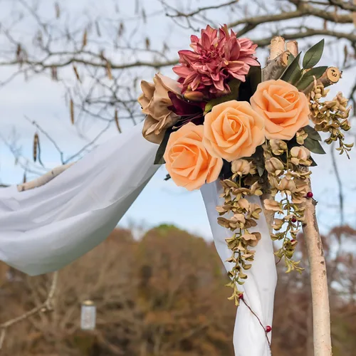 Miniatura 7 de Flores artificiales naranjas realistas, 50 rosas falsas de aspecto real con tallo para ramos de boda, centros de mesa, despedidas de soltera
