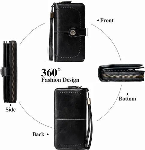 Miniatura 6 de VONCOSS Cartera larga con cremallera alrededor de las mujeres de gran capacidad, para tarjetas de crédito, soporte para teléfono, embrague
