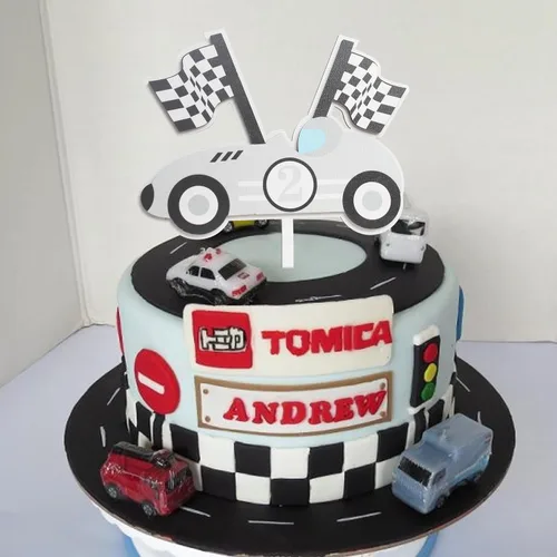 Miniatura 5 de Decoración para pastel de segundo cumpleaños de madera para bebé, decoración de pastel de cumpleaños de auto de carreras, decoración de pastel de 2
