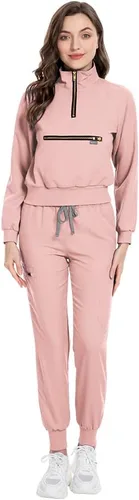 niaahinn Conjunto de ropa quirúrgica con manga larga para mujer, camiseta de uniforme médico y pantalones quirúrgicos, uniformes de trabajo médico