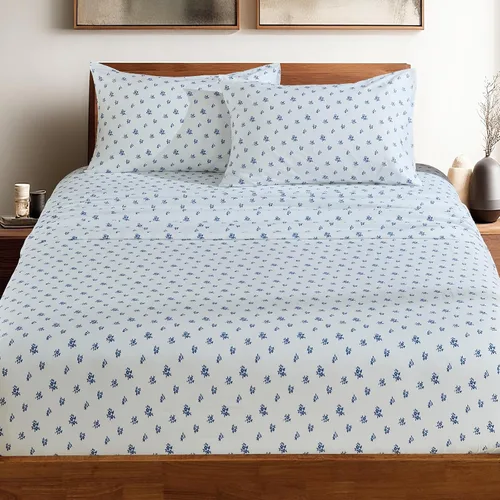 Miniatura 2 de HYPREST Sábanas 100% algodón tamaño King Floral – Sábanas de percal de bolsillo profundo, sábanas de percal crujiente, suaves, transpirables y Azul